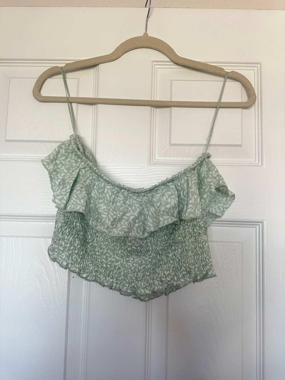 Light Green Floral Ruffle strapless top - Picture 2 of 3